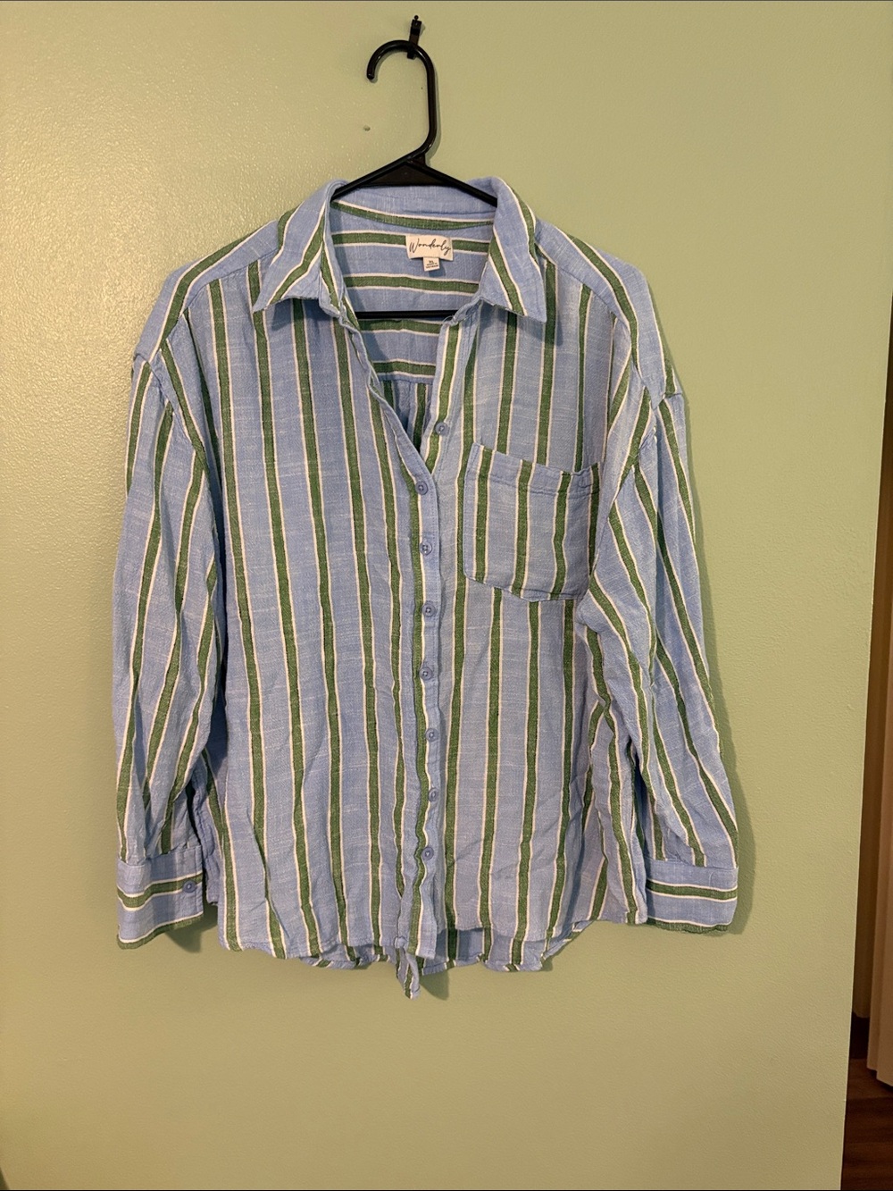 Wonderly Blue and Green Vertical Stripe Button-Down Shirt